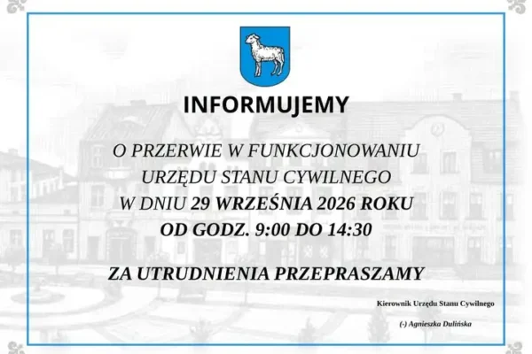 Urząd Stanu Cywilnego w Gminie Mrocza nieczynny 29 września – przerwa w godzinach 9:00–14:30