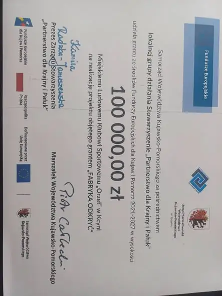 100 tys. zł dla Orła Kcynia na projekt „Fabryka Odkryć”