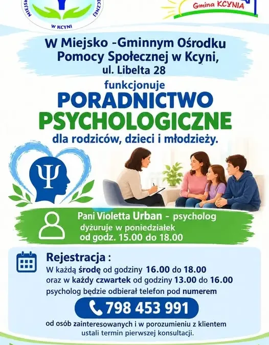 Bezpłatne poradnictwo psychologiczne w Kcyni – wsparcie dla dzieci, młodzieży i rodziców