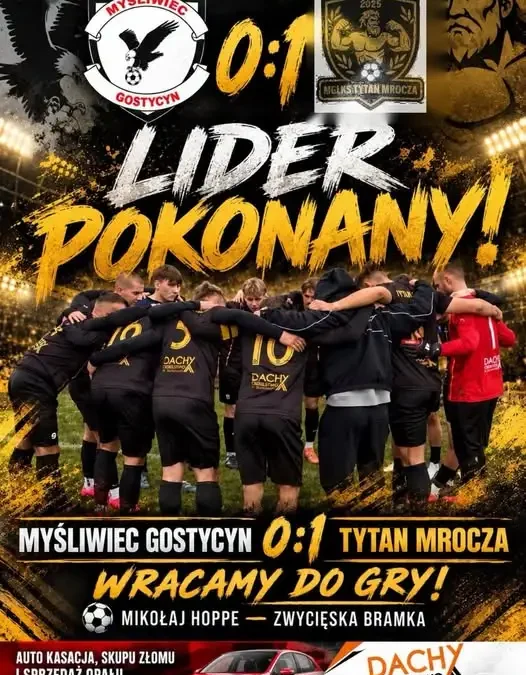 Tytan Mrocza pokonał lidera! Awans w tabeli klasy B