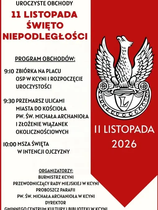 Święto Niepodległości w Kcyni – program obchodów 11 listopada